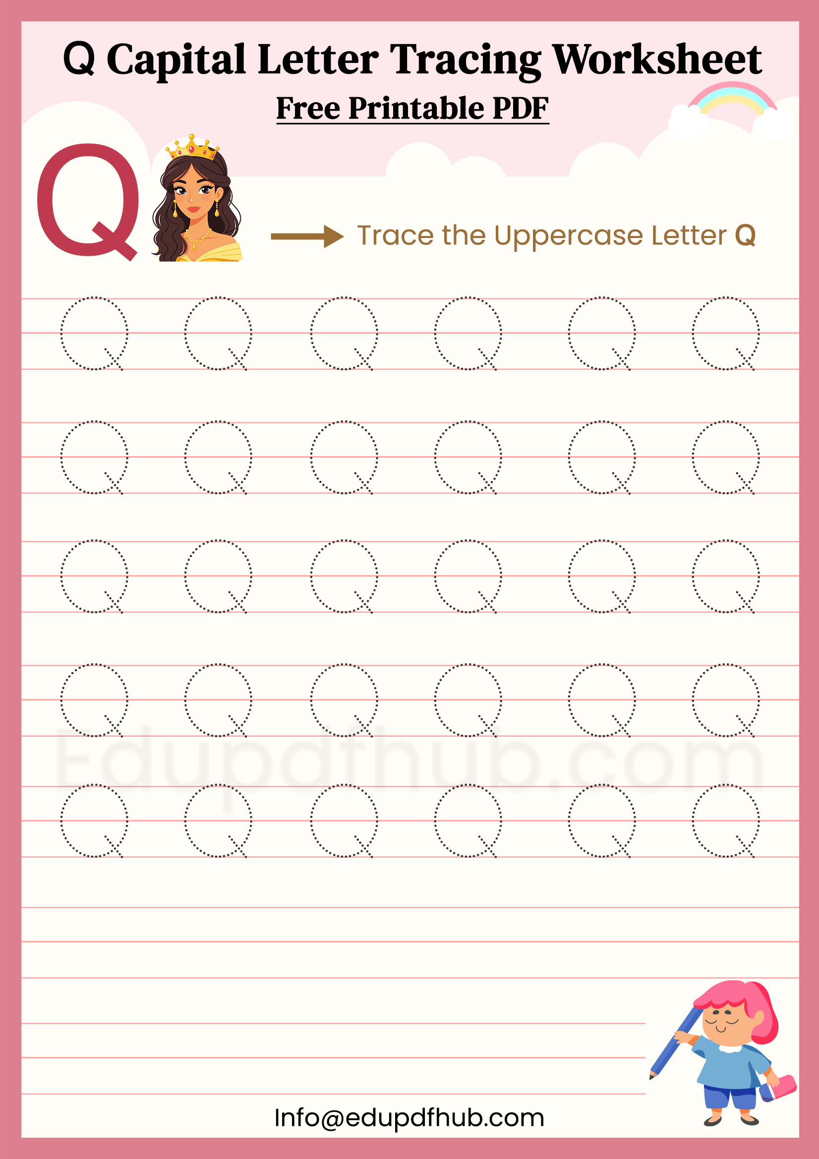 Q Capital Letter Tracing Worksheet Printable PDF for Kids